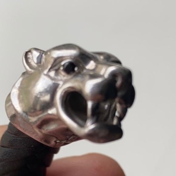 EFFY MEN’S BRACELET WOVEN LEATHER PANTHER BRACELET 925 SILVER TAKE A LOOK - Picture 7 of 9